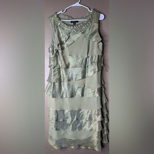S.L. Fashions Vintage Green Plus Size Ruffle  Tiered Dress Size 18W